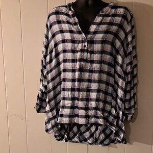 Lane Bryant Black and White Plaid Button Down Shirt